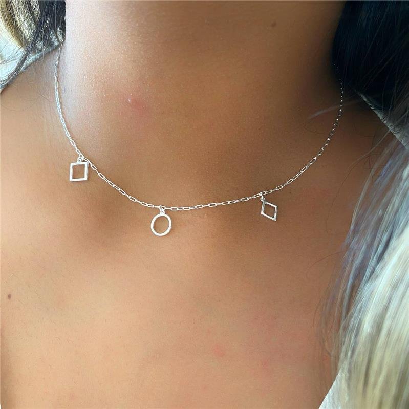 COLAR PRATA 925 PINGENTES GEOMÉTRICOS