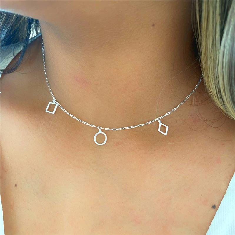 COLAR PRATA 925 PINGENTES GEOMÉTRICOS