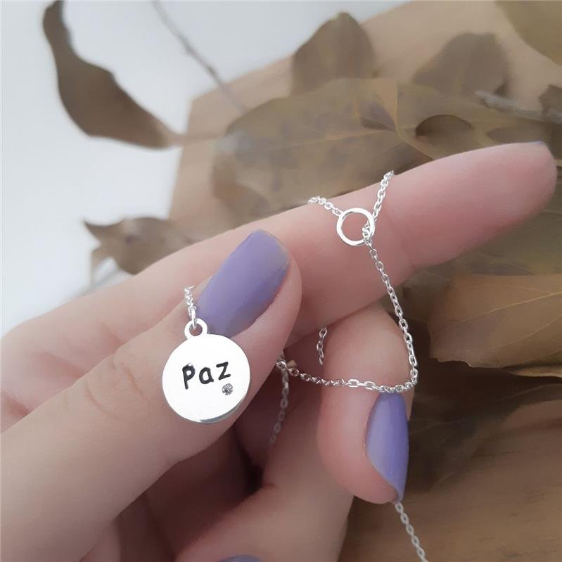 COLAR PRATA 925 PLACA REDONDA PAZ