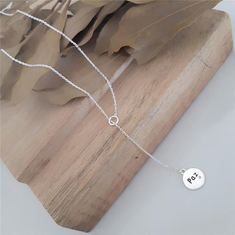 COLAR PRATA 925 PLACA REDONDA PAZ