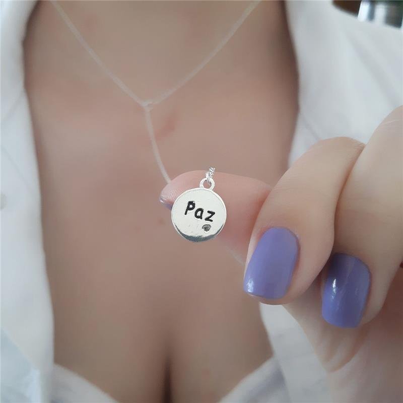 COLAR PRATA 925 PLACA REDONDA PAZ