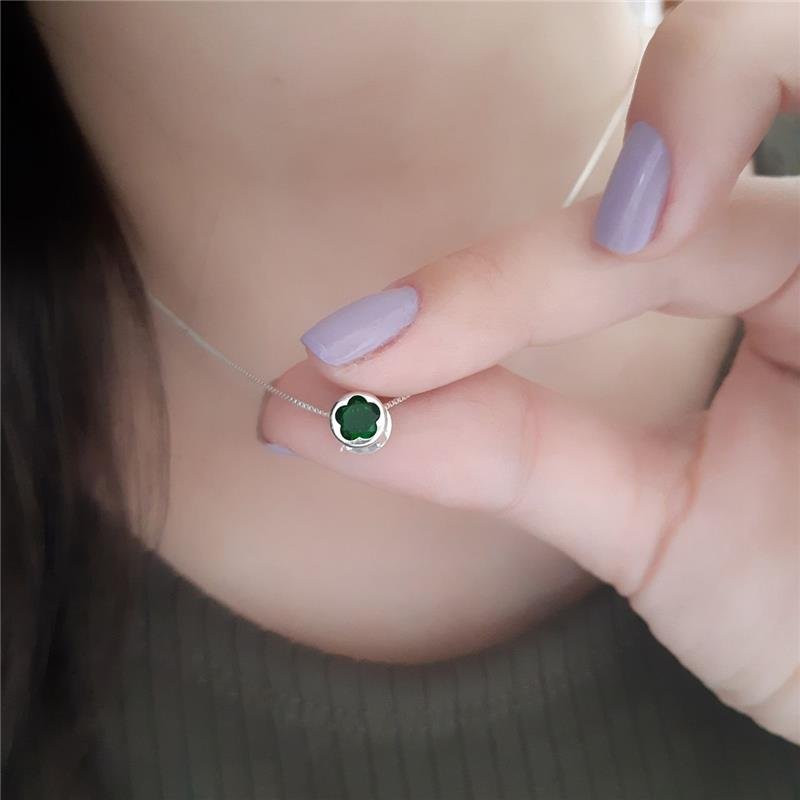 COLAR PRATA 925 PONTO DE LUZ VERDE