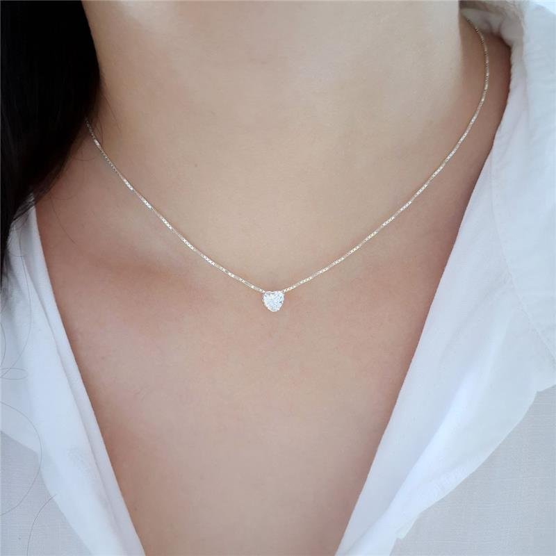 COLAR PRATA 925 PONTO LUZ CORAÇÃO CAIXA INGLESA 40 CM