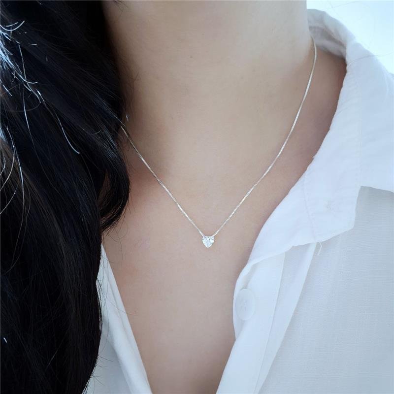 COLAR PRATA 925 PONTO LUZ CORAÇÃO CAIXA INGLESA 45 CM