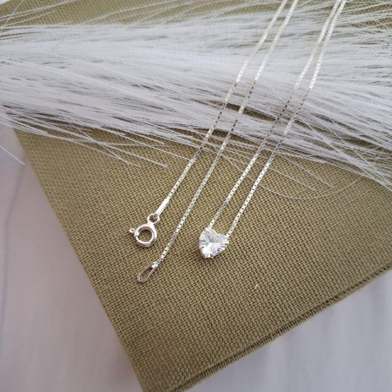 COLAR PRATA 925 PONTO LUZ CORAÇÃO CAIXA INGLESA 45 CM