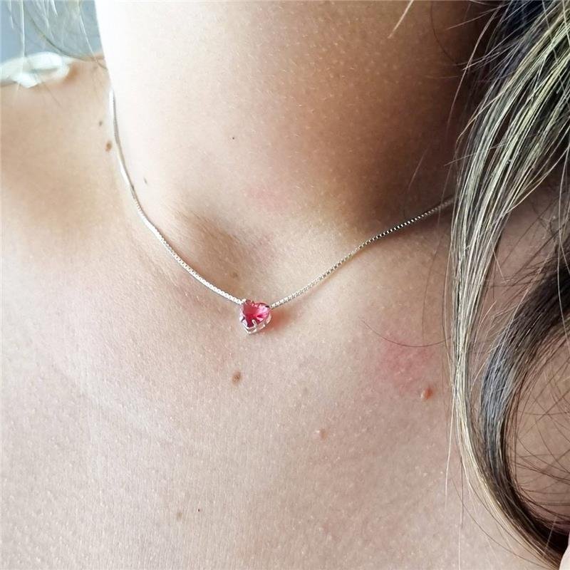 COLAR PRATA 925 PONTO LUZ CORAÇÃO CAIXA INGLESA CORES