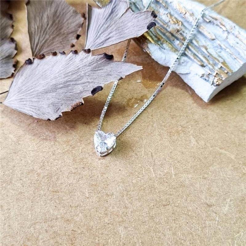 COLAR PRATA 925 PONTO LUZ CORAÇÃO CAIXA INGLESA CORES