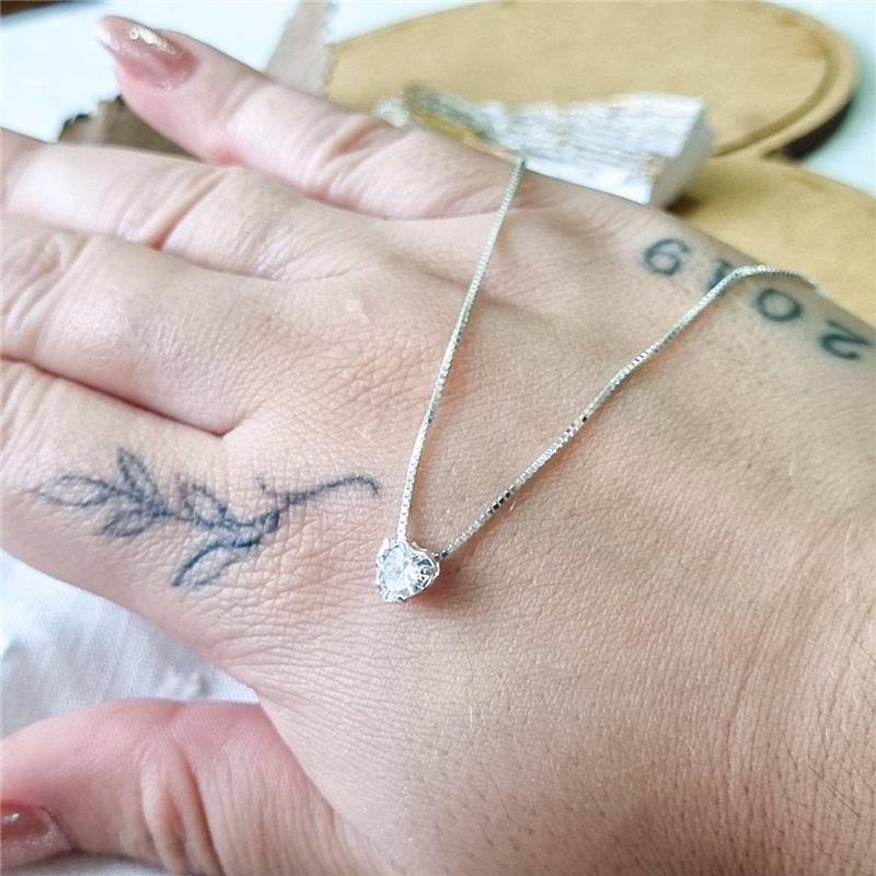 COLAR PRATA 925 PONTO LUZ CORAÇÃO CAIXA INGLESA CORES