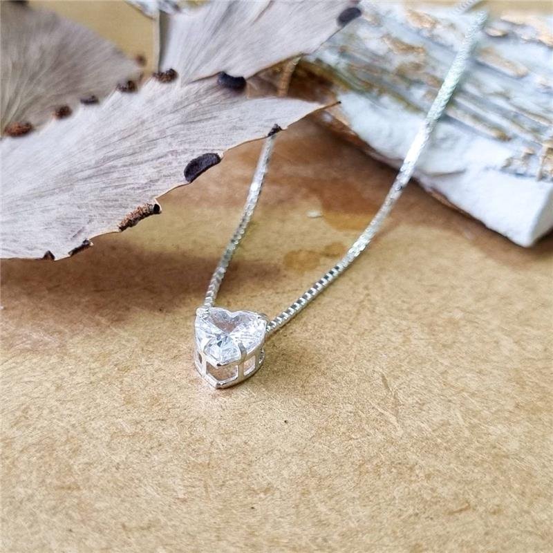 COLAR PRATA 925 PONTO LUZ CORAÇÃO CAIXA INGLESA CORES