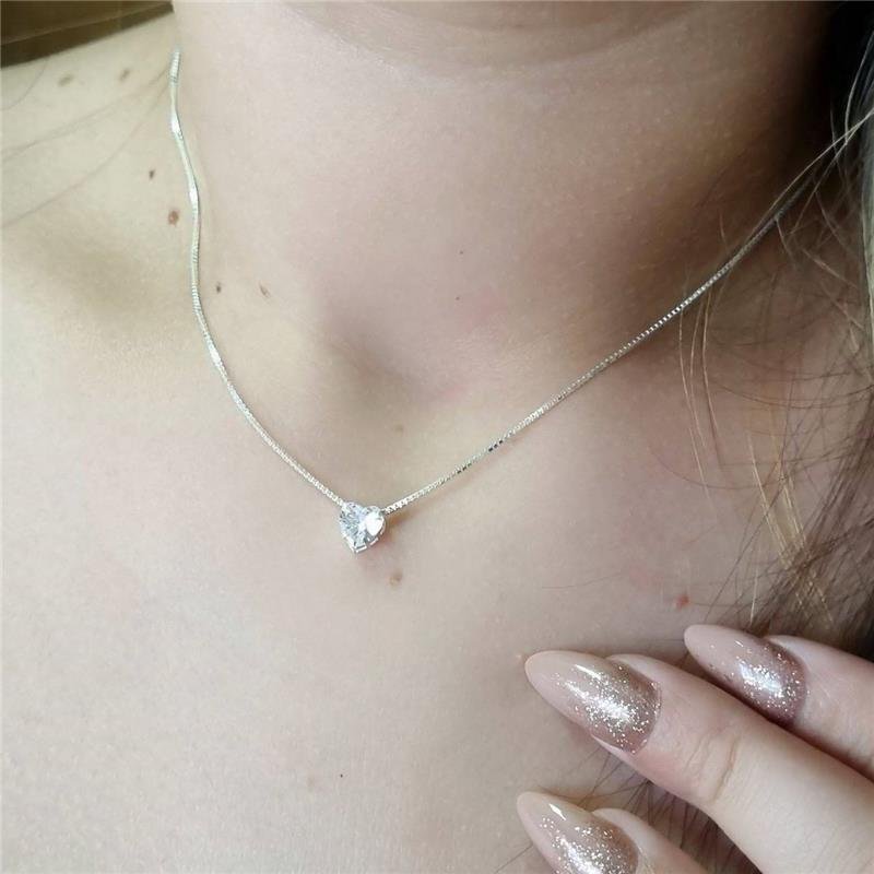 COLAR PRATA 925 PONTO LUZ CORAÇÃO CAIXA INGLESA CORES