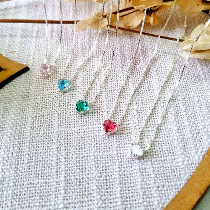 COLAR PRATA 925 PONTO LUZ CORAÇÃO CAIXA INGLESA CORES