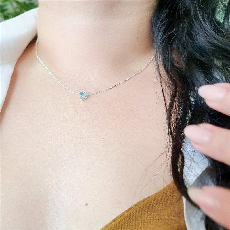 COLAR PRATA 925 PONTO LUZ CORAÇÃO CAIXA INGLESA CORES