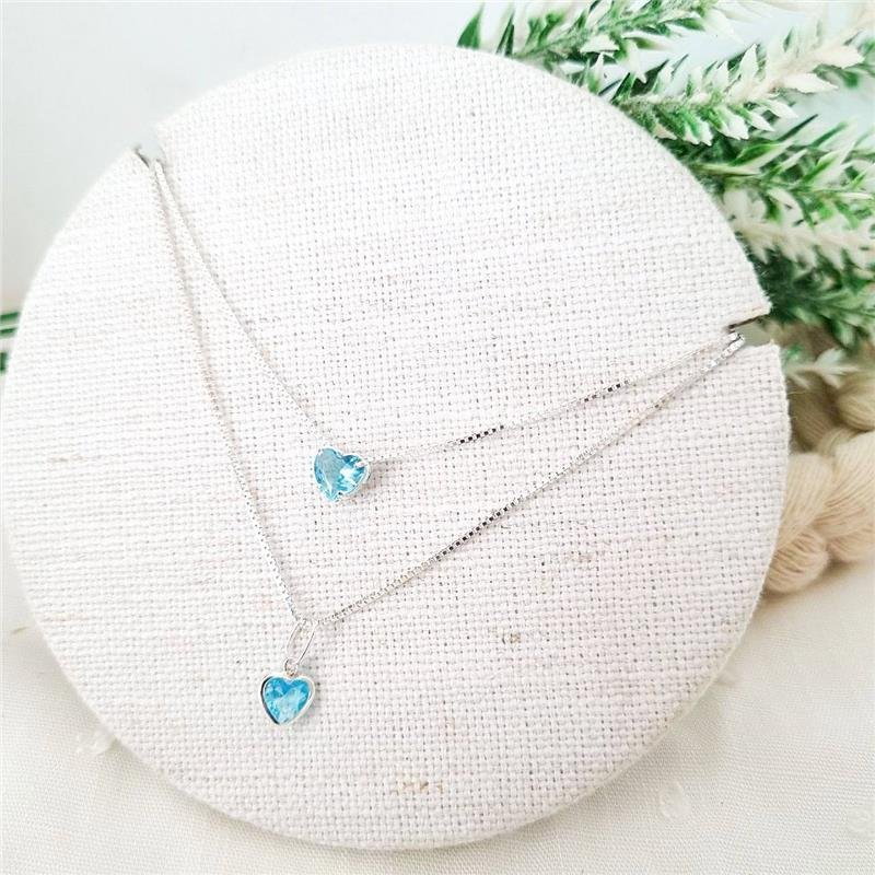 COLAR PRATA 925 PONTO LUZ CORAÇÃO CAIXA INGLESA CORES