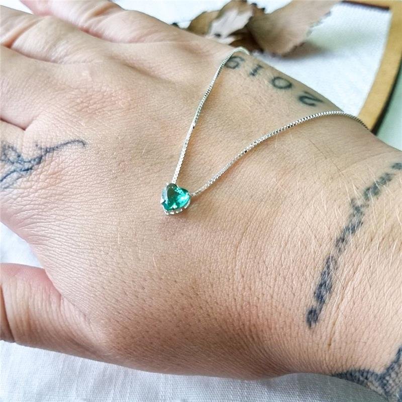 COLAR PRATA 925 PONTO LUZ CORAÇÃO CAIXA INGLESA CORES