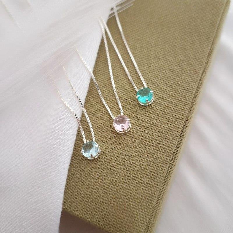 COLAR PRATA 925 PONTO LUZ CORES REDONDO CAIXA INGLESA 40 CM