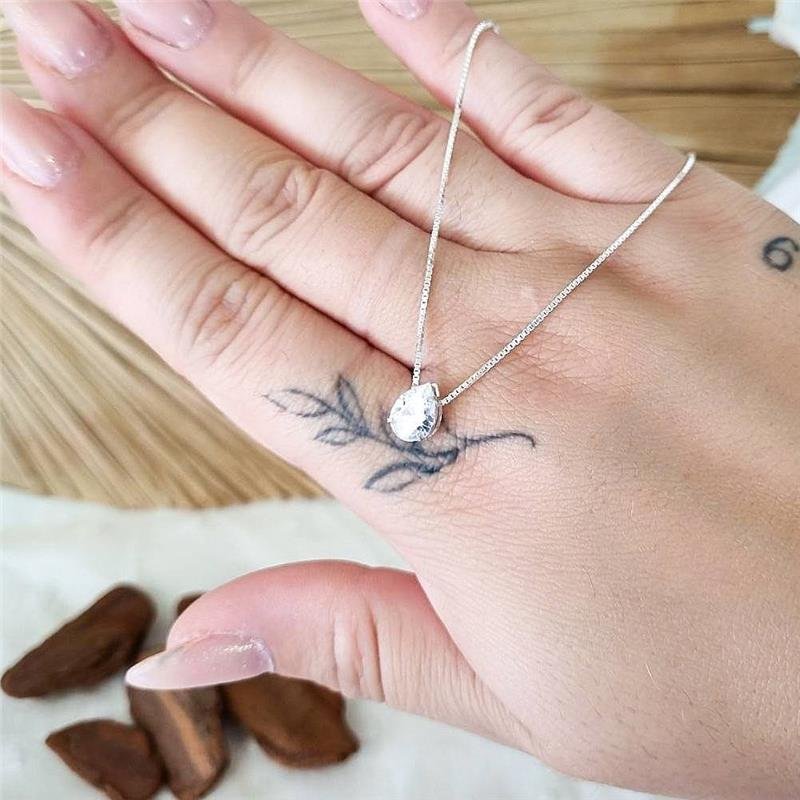 COLAR PRATA 925 PONTO LUZ GOTA CAIXA INGLESA