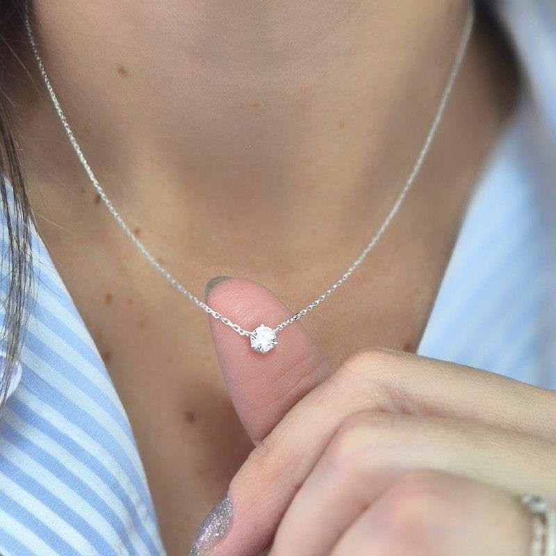 COLAR PRATA 925 PONTO LUZ HEXAGONAL