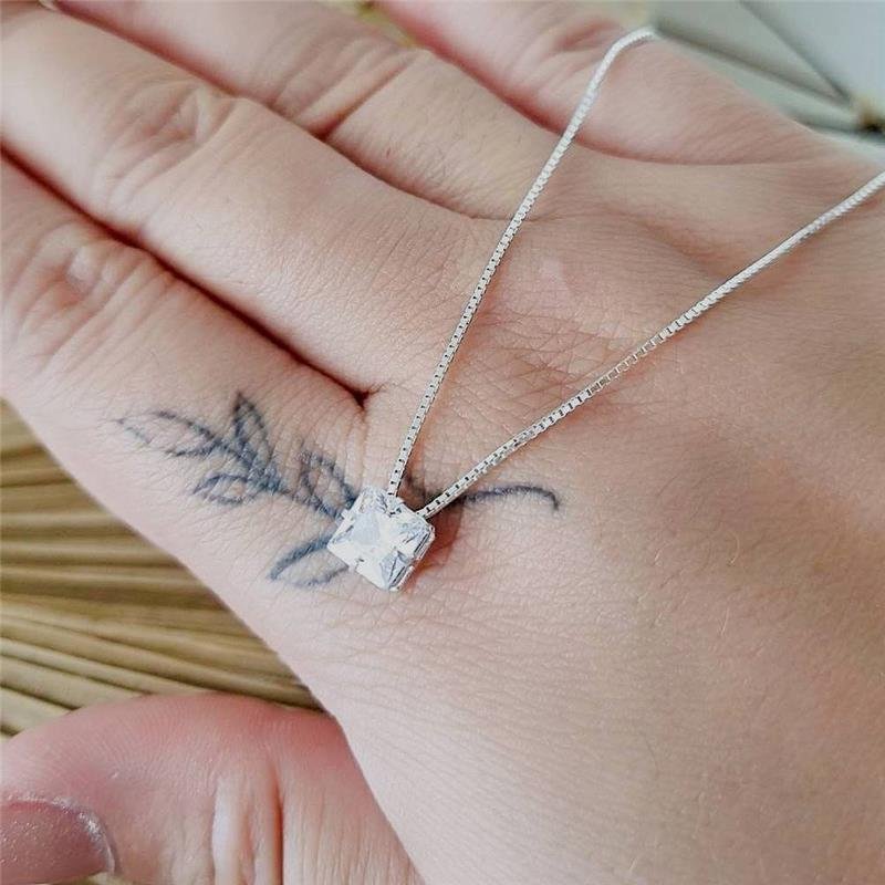 COLAR PRATA 925 PONTO LUZ QUADRADO CAIXA INGLESA