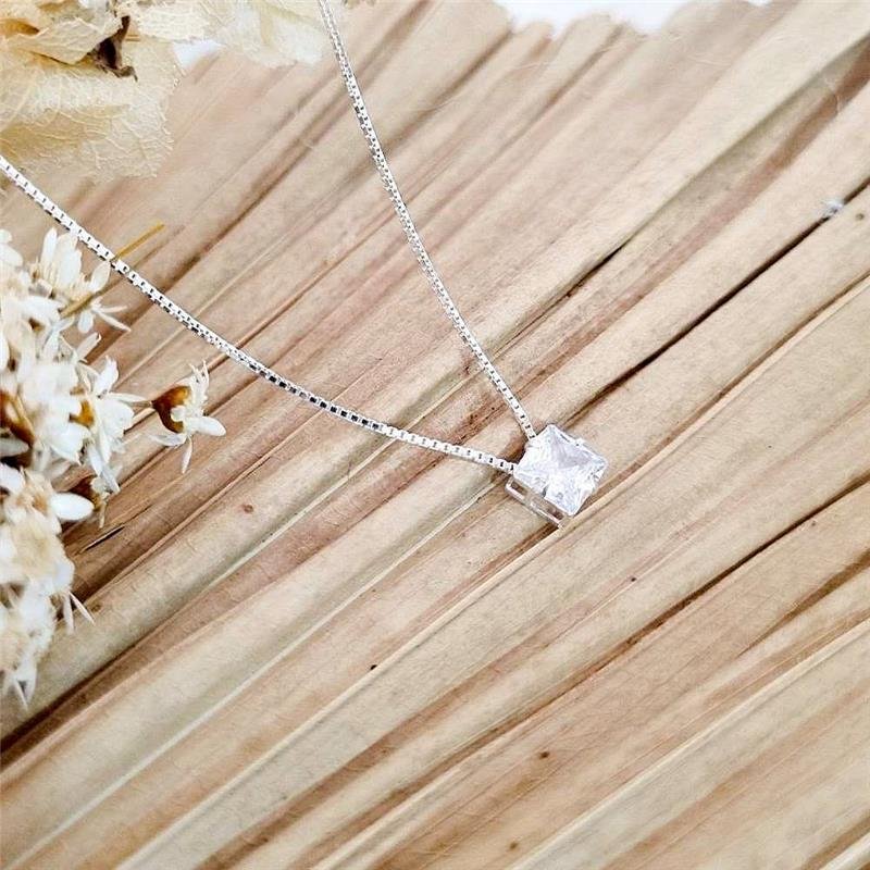 COLAR PRATA 925 PONTO LUZ QUADRADO CAIXA INGLESA