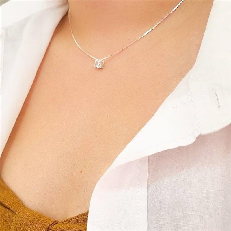 COLAR PRATA 925 PONTO LUZ QUADRADO CAIXA INGLESA