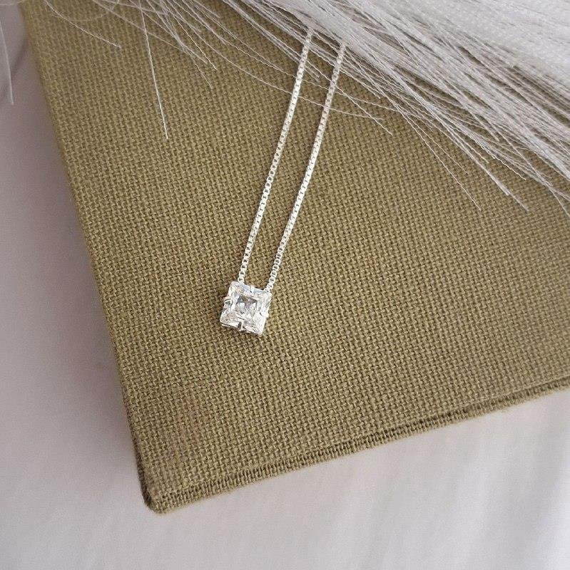 COLAR PRATA 925 PONTO LUZ QUADRADO CAIXA INGLESA 45 CM