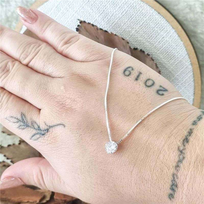 COLAR PRATA 925 PONTO LUZ REDONDO 6MM CAIXA INGLESA CORES