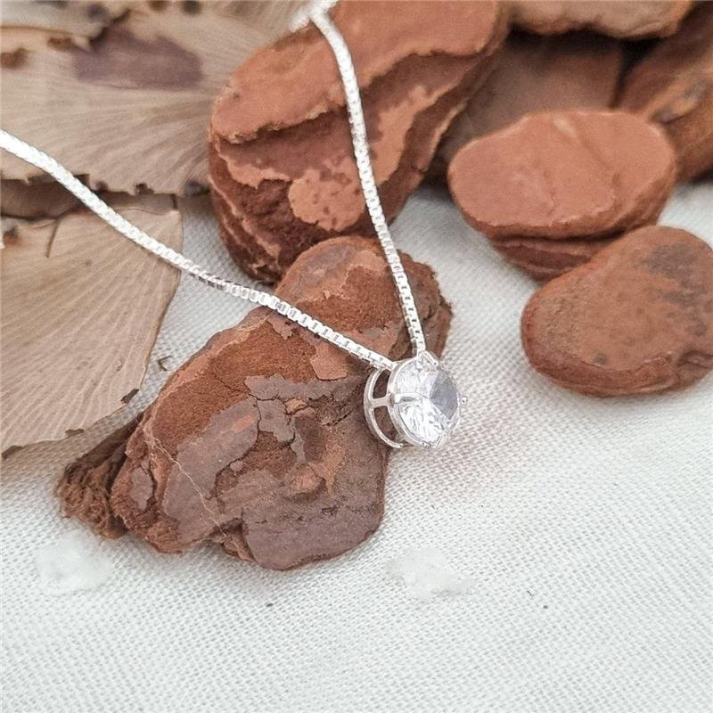 COLAR PRATA 925 PONTO LUZ REDONDO 6MM CAIXA INGLESA CORES