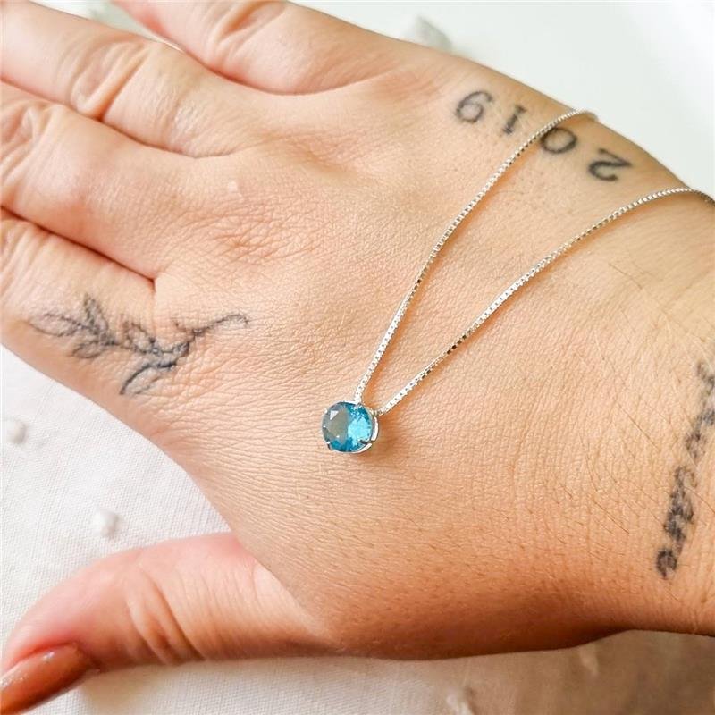 COLAR PRATA 925 PONTO LUZ REDONDO 6MM CAIXA INGLESA CORES