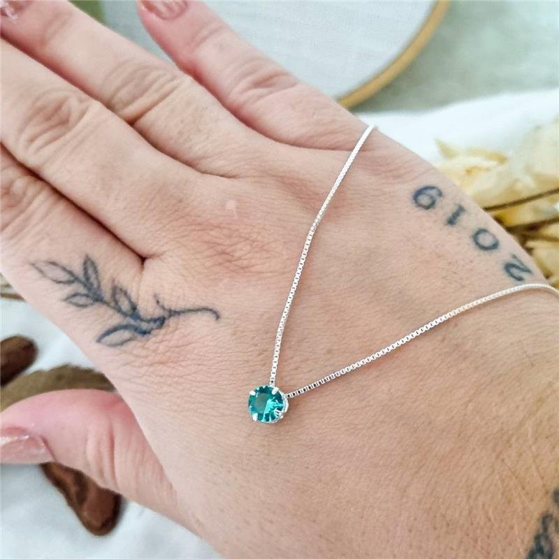 COLAR PRATA 925 PONTO LUZ REDONDO 6MM CAIXA INGLESA CORES