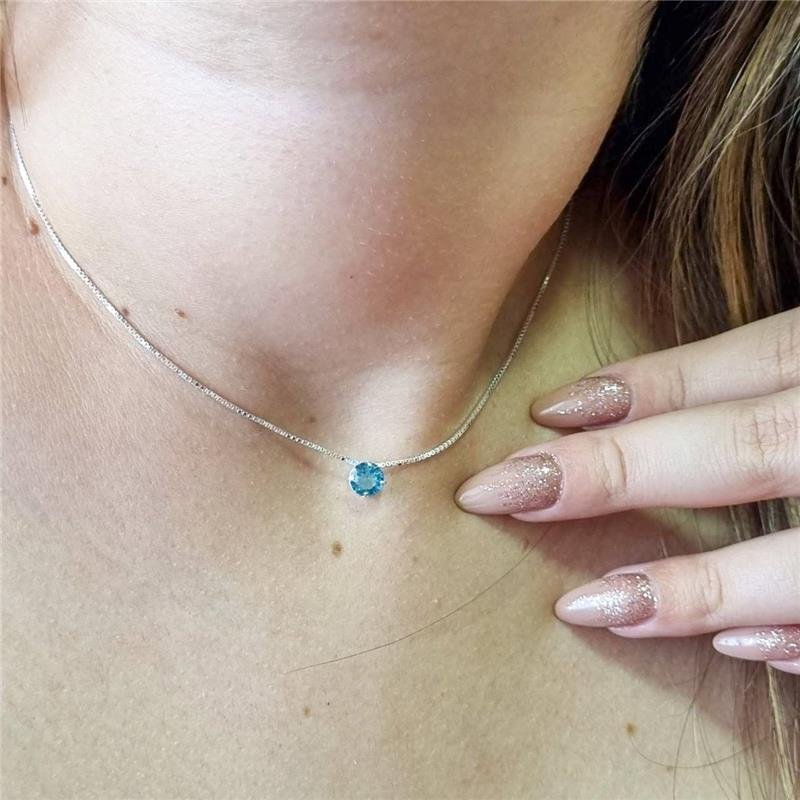 COLAR PRATA 925 PONTO LUZ REDONDO 6MM CAIXA INGLESA CORES