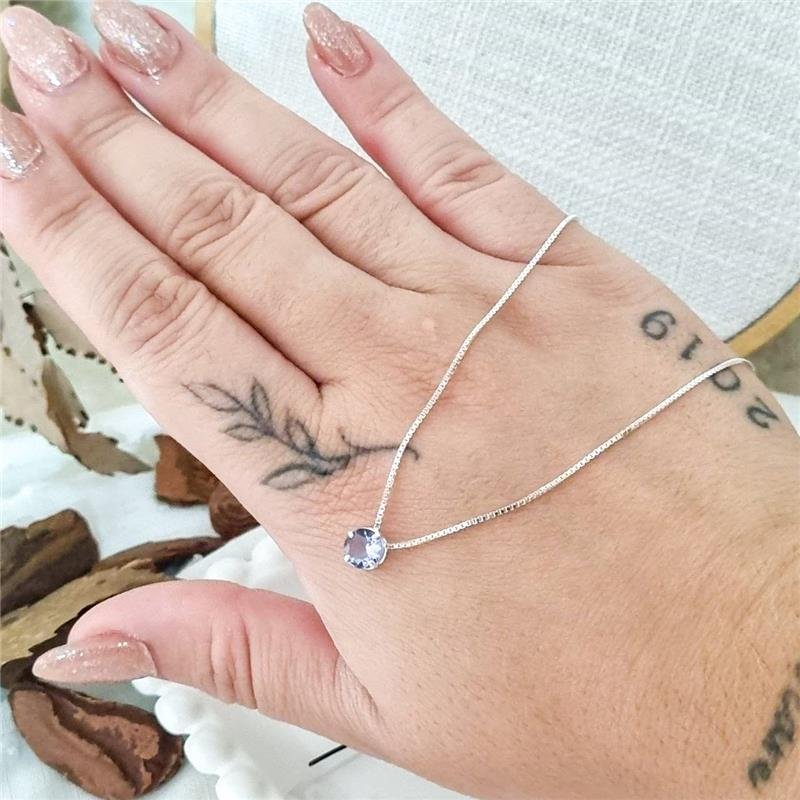 COLAR PRATA 925 PONTO LUZ REDONDO 6MM CAIXA INGLESA CORES