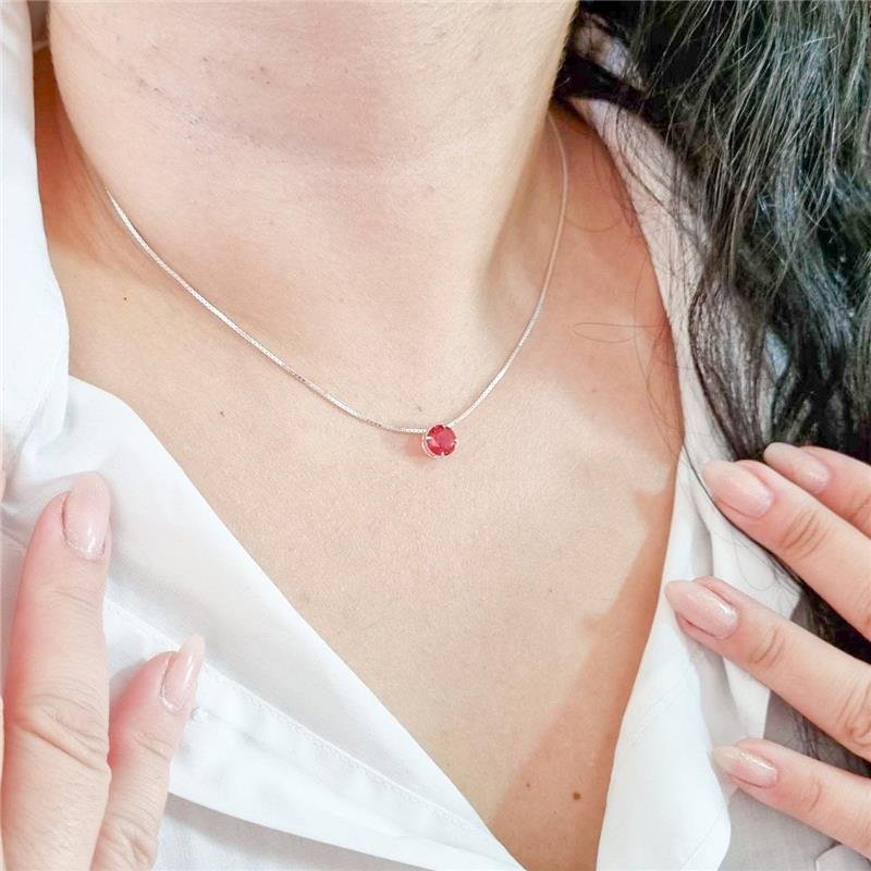 COLAR PRATA 925 PONTO LUZ REDONDO 7MM CAIXA INGLESA CORES