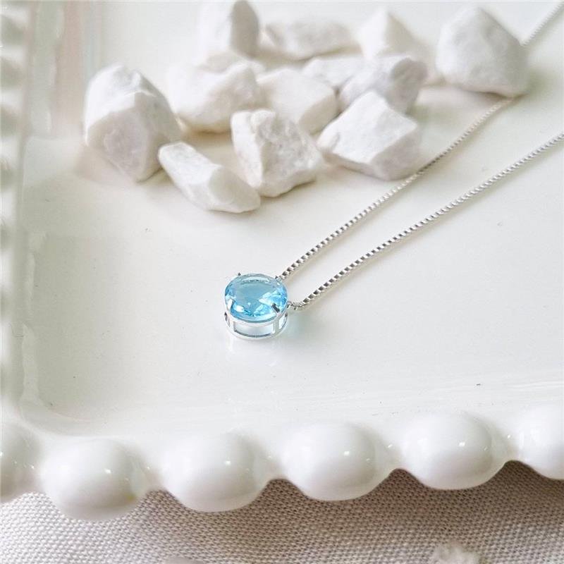 COLAR PRATA 925 PONTO LUZ REDONDO 7MM CAIXA INGLESA CORES