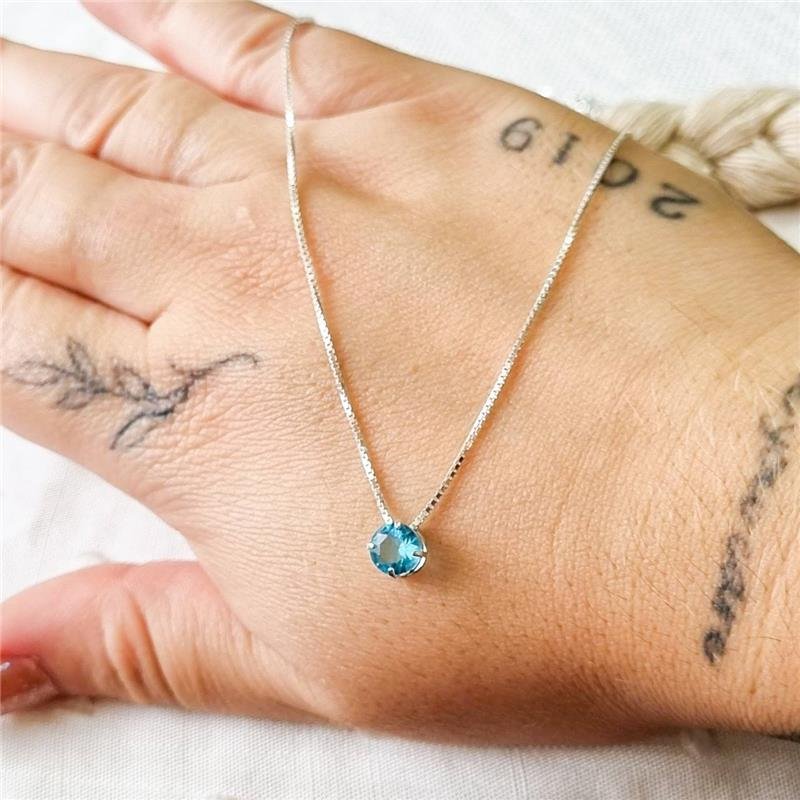 COLAR PRATA 925 PONTO LUZ REDONDO 7MM CAIXA INGLESA CORES