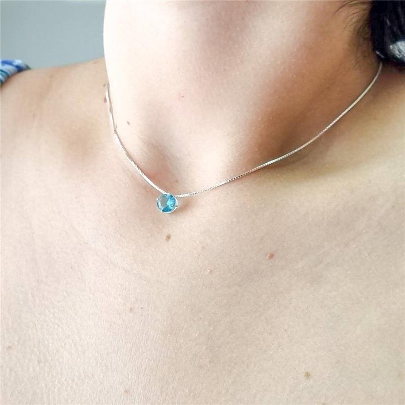 COLAR PRATA 925 PONTO LUZ REDONDO 7MM CAIXA INGLESA CORES