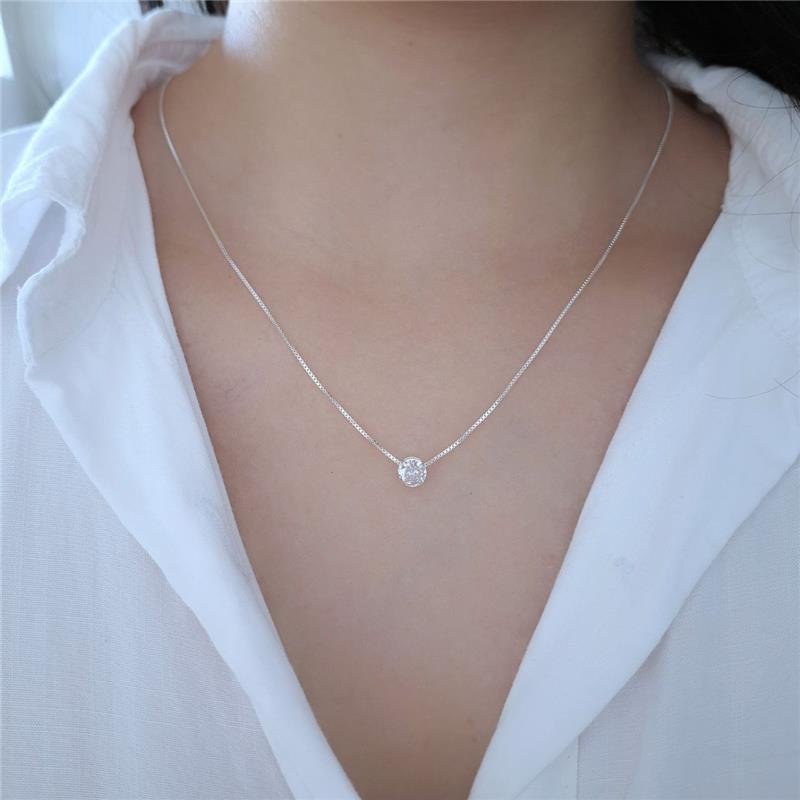 COLAR PRATA 925 PONTO LUZ REDONDO CAIXA INGLESA 45 CM