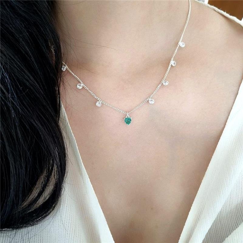 COLAR PRATA 925 PONTOS DE LUZ CORAÇÃO COLORIDO