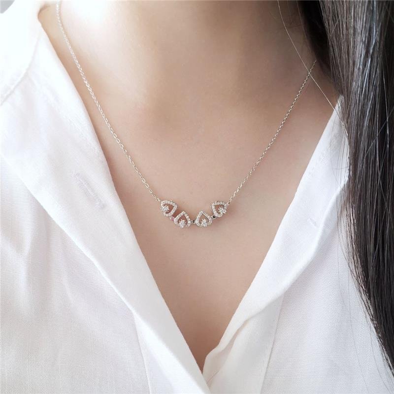 COLAR PRATA 925 TREVO CORAÇÃO CRAVEJADO ZIRCONIA