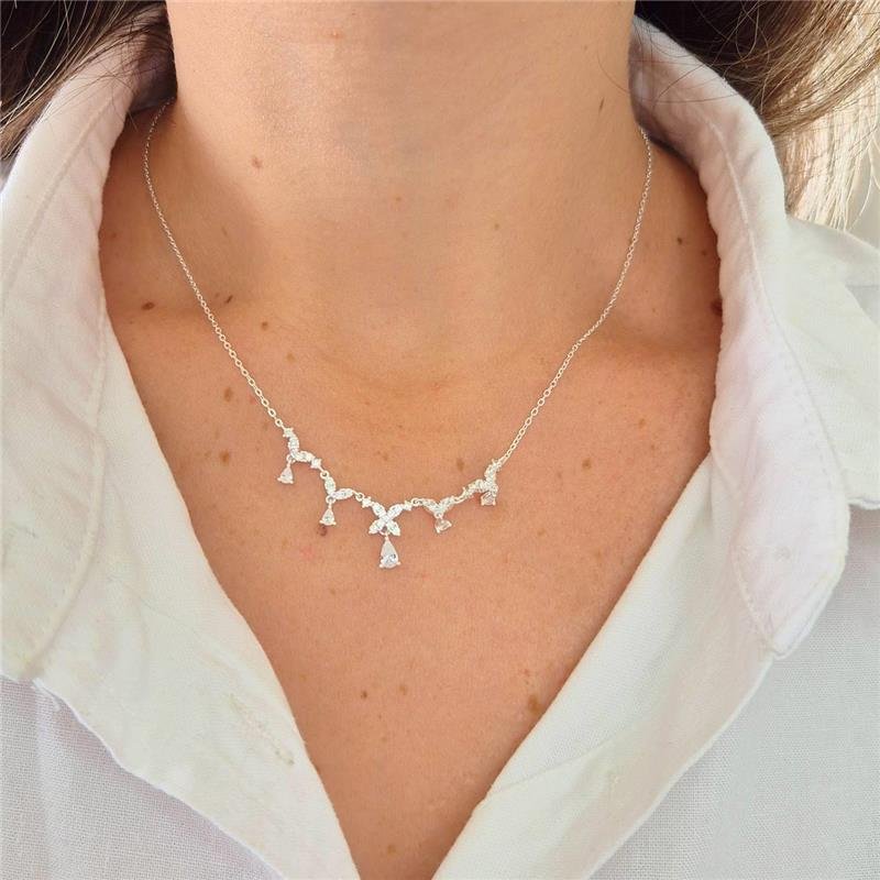 COLAR PRATA 925 TREVOS GOTAS CRAVEJADO ZIRCÔNIA