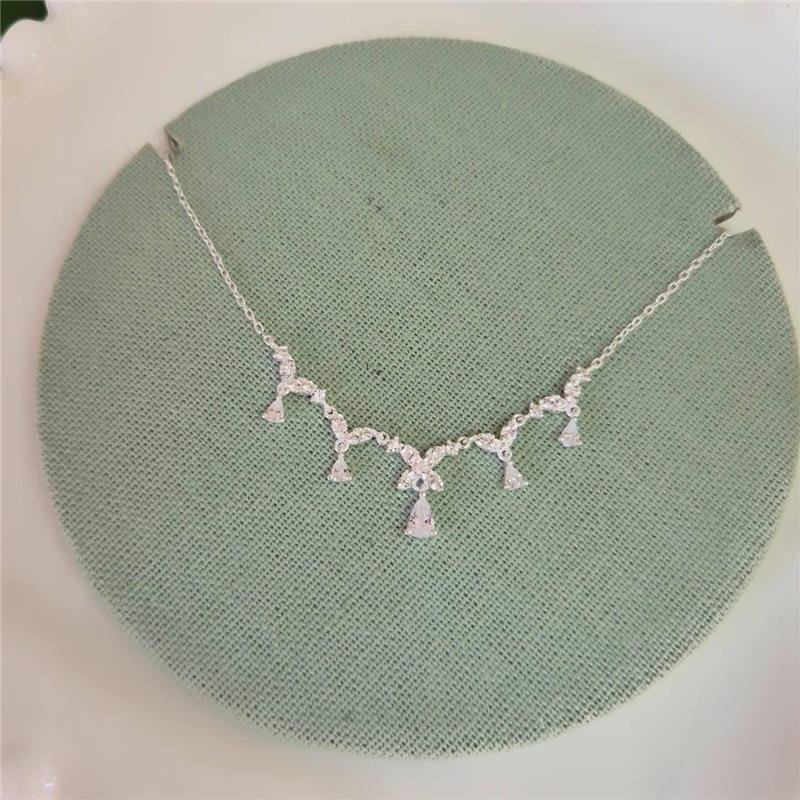 COLAR PRATA 925 TREVOS GOTAS CRAVEJADO ZIRCÔNIA