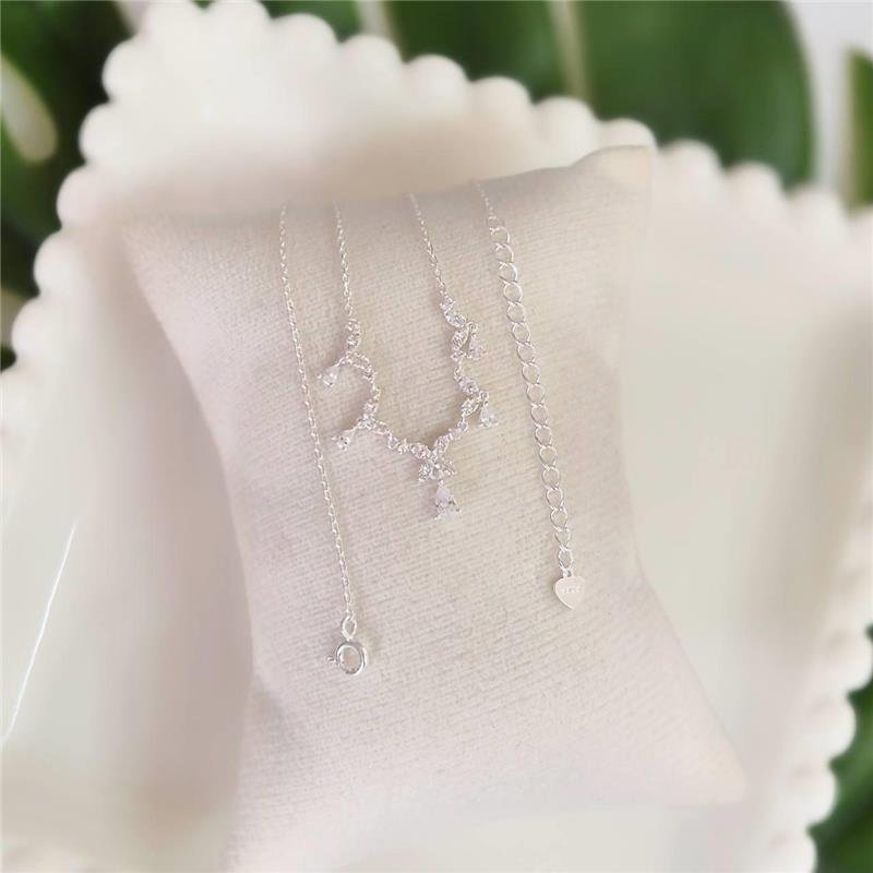 COLAR PRATA 925 TREVOS GOTAS CRAVEJADO ZIRCÔNIA