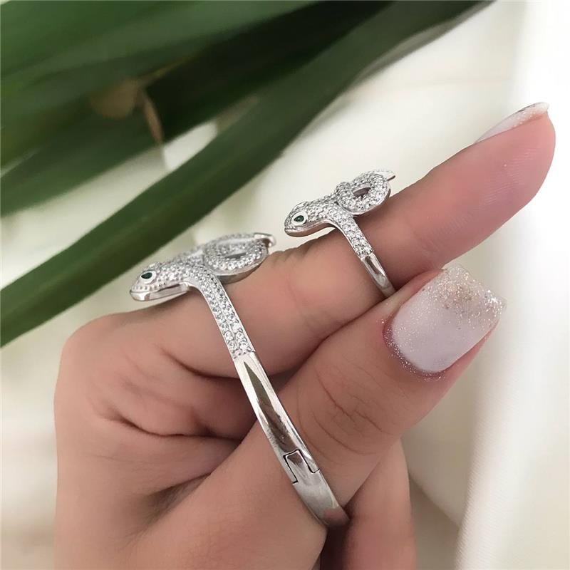 CONJUNTO PRATA 925 BRACELETE E ANEL COBRA