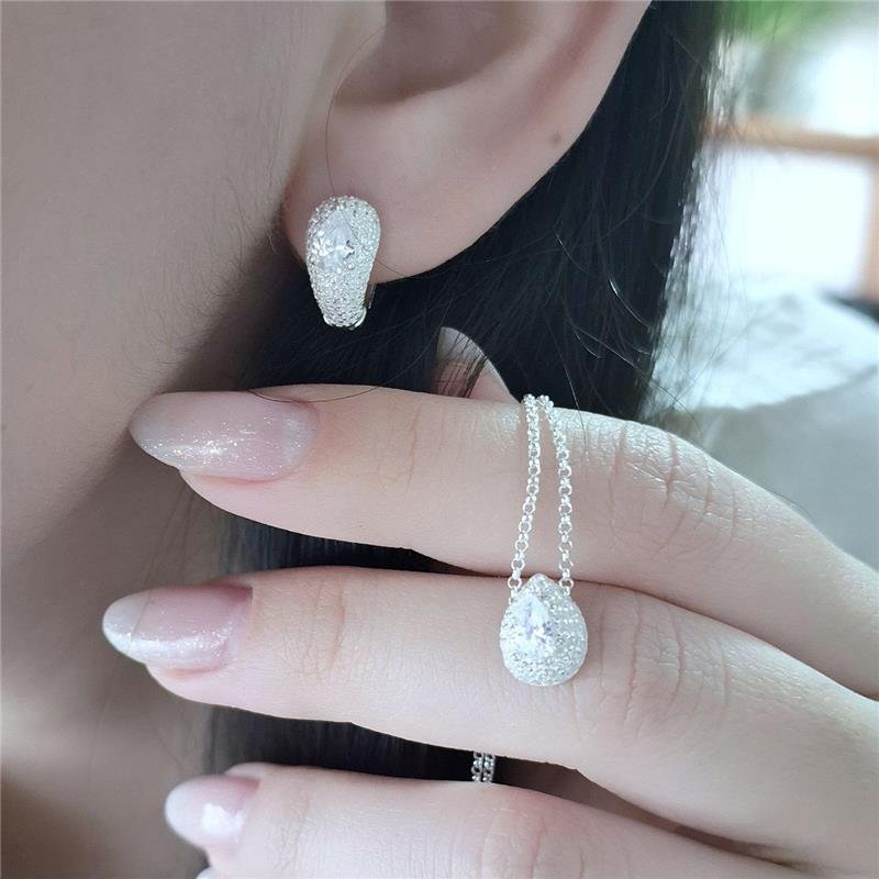 CONJUNTO PRATA 925 BRINCO E COLAR CRAVEJADO ZIRCONIA