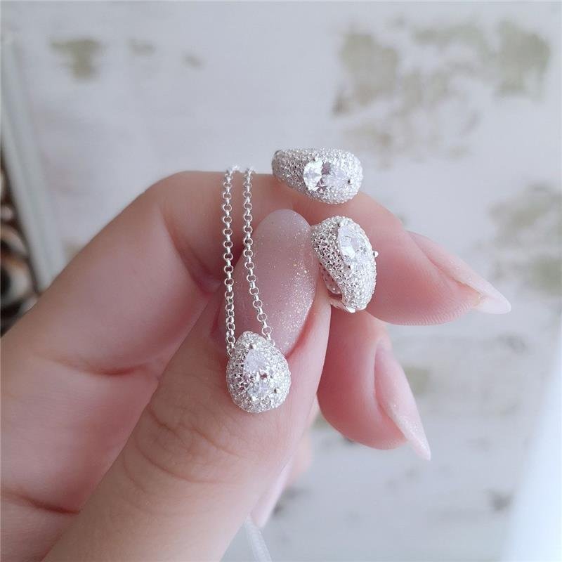 CONJUNTO PRATA 925 BRINCO E COLAR CRAVEJADO ZIRCONIA