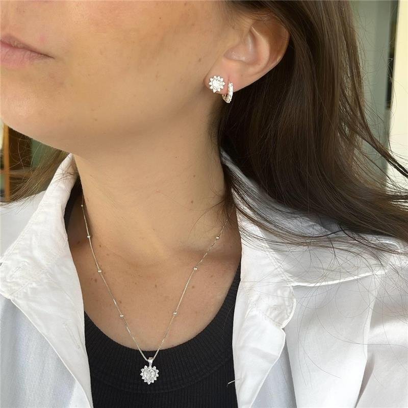 CONJUNTO PRATA 925 BRINCO E PINGENTE CORAÇÃO ZIRCÔNIA