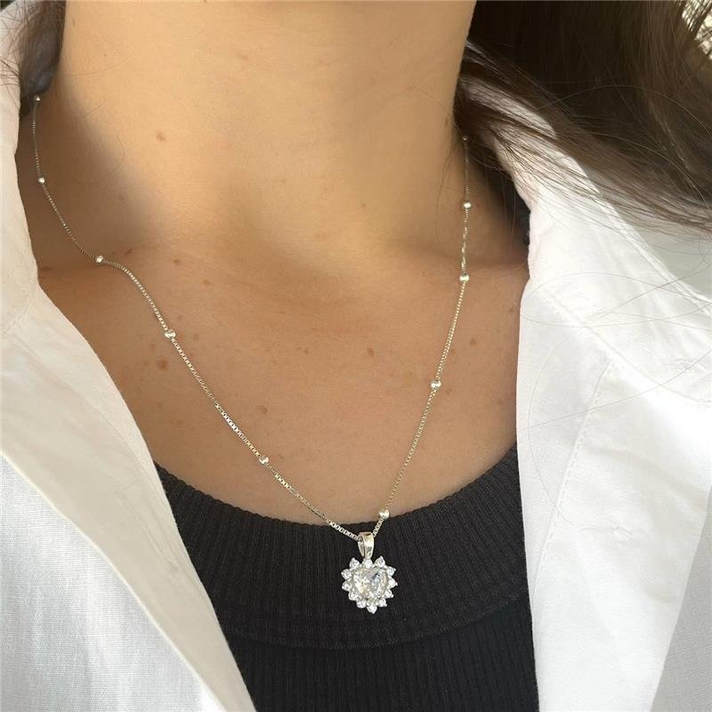 CONJUNTO PRATA 925 BRINCO E PINGENTE CORAÇÃO ZIRCÔNIA
