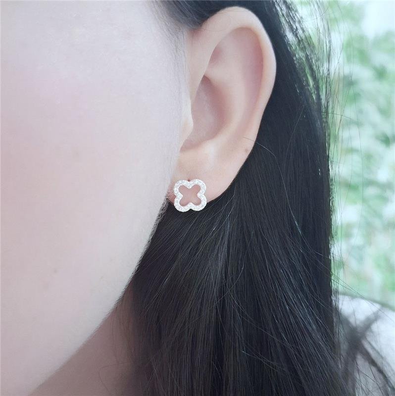 CONJUNTO PRATA 925 BRINCO PINGENTE TREVO CRAVEJADO ZIRCÔNIA