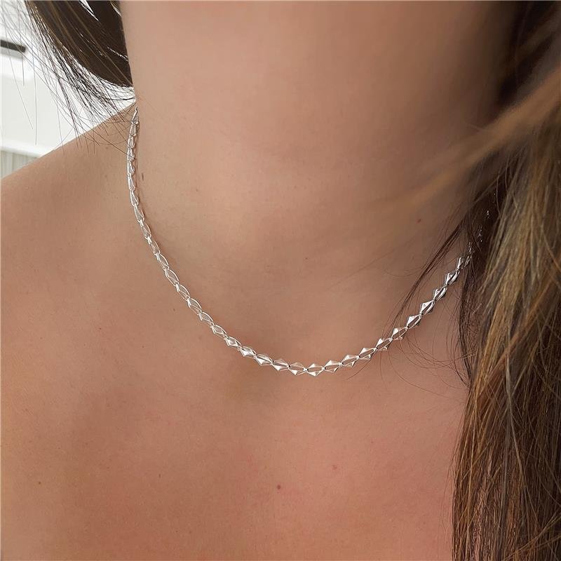 CORRENTE PRATA 925 CHOKER LOSANGO 40CM