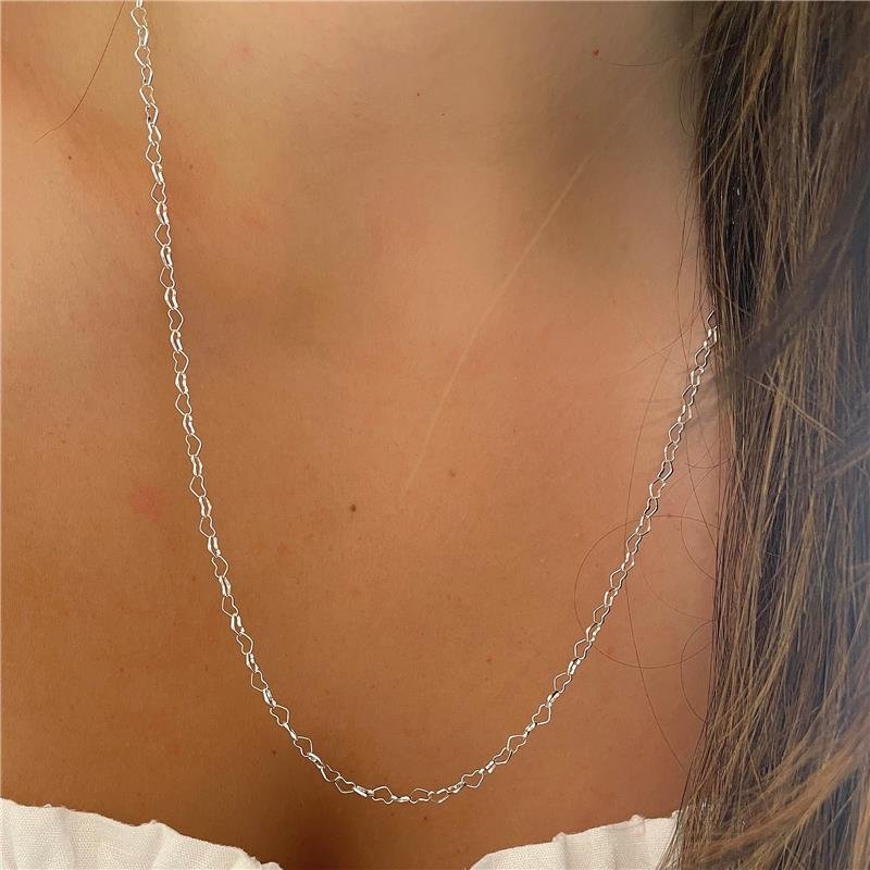 CORRENTE PRATA 925 ELOS CORAÇÃO 60 CM