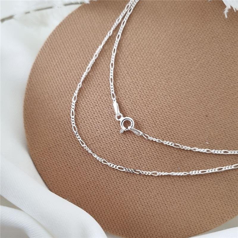 CORRENTE PRATA 925 MASCULINA ELOS FÍGARO 3X1 1MM